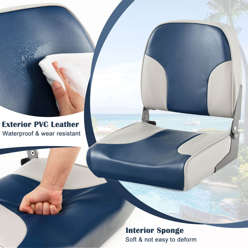 *2 Pieces Low Back Boat Seat Set with Sponge Padding and Aluminum Hinges - Blue
