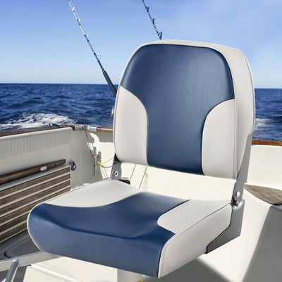*2 Pieces Low Back Boat Seat Set with Sponge Padding and Aluminum Hinges - Blue