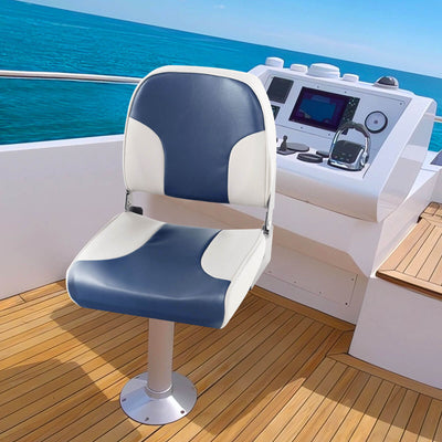 *2 Pieces Low Back Boat Seat Set with Sponge Padding and Aluminum Hinges - Blue