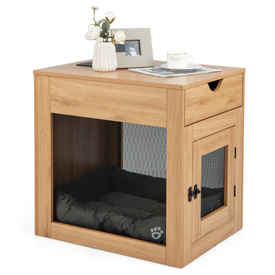 *Furniture Style Dog Kennel with Drawer and Removable Dog Bed - Natural