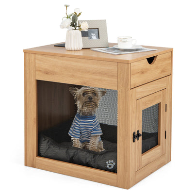 *Furniture Style Dog Kennel with Drawer and Removable Dog Bed - Natural