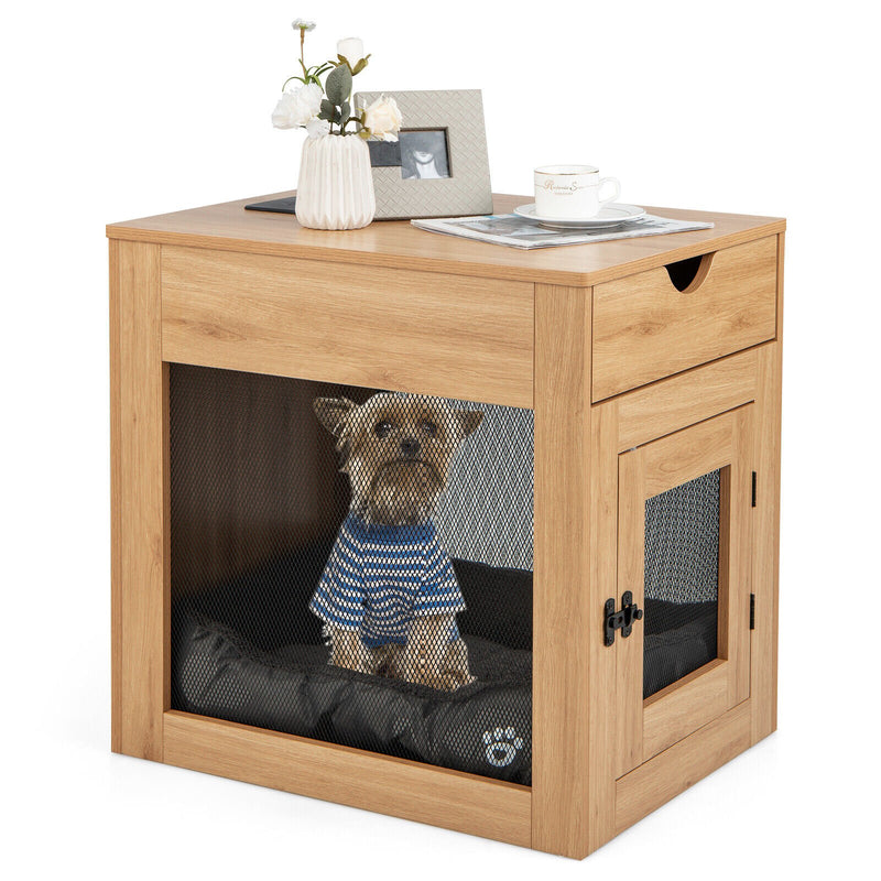 *Furniture Style Dog Kennel with Drawer and Removable Dog Bed - Natural