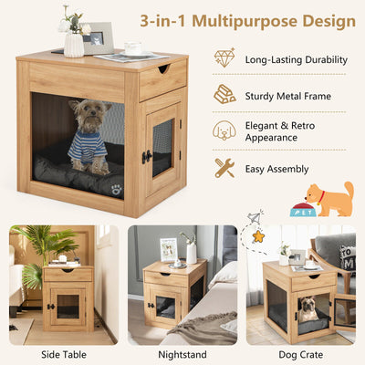 *Furniture Style Dog Kennel with Drawer and Removable Dog Bed - Natural