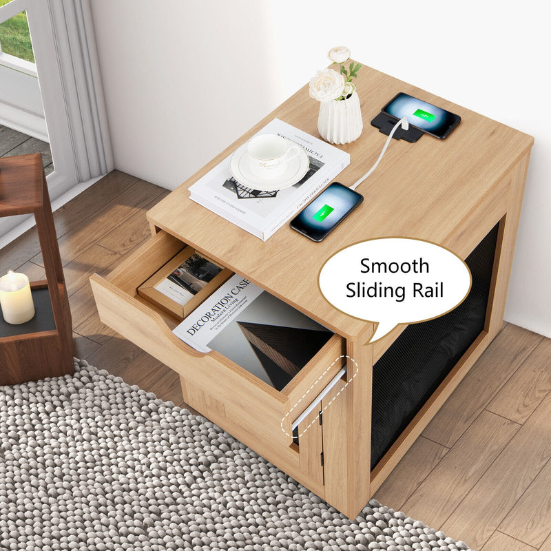 *Furniture Style Dog Kennel with Drawer and Removable Dog Bed - Natural