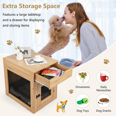 *Furniture Style Dog Kennel with Drawer and Removable Dog Bed - Natural