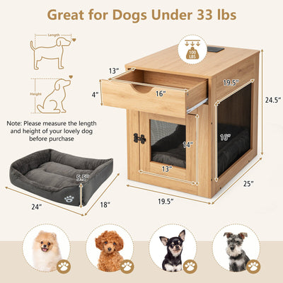 *Furniture Style Dog Kennel with Drawer and Removable Dog Bed - Natural