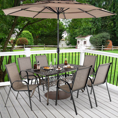 *59 Inch Aluminum Patio Dining Table with Umbrella Hole for 6 Persons - Bronze