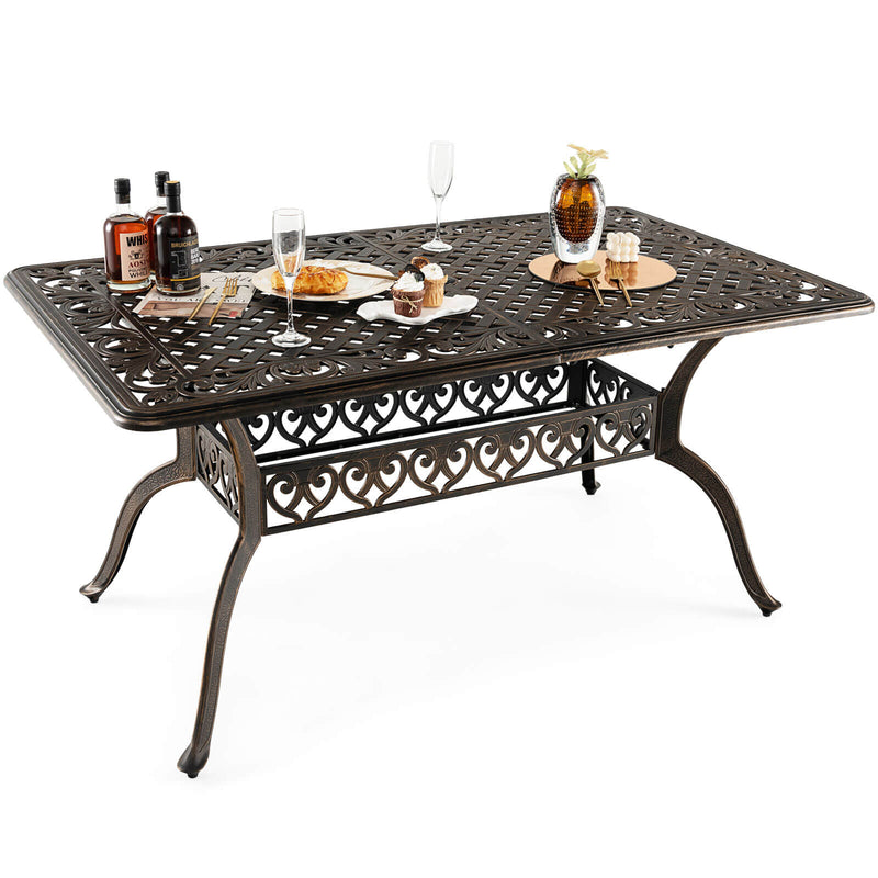*59 Inch Aluminum Patio Dining Table with Umbrella Hole for 6 Persons - Bronze