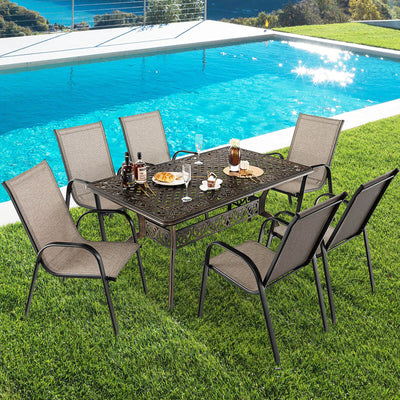 *59 Inch Aluminum Patio Dining Table with Umbrella Hole for 6 Persons - Bronze