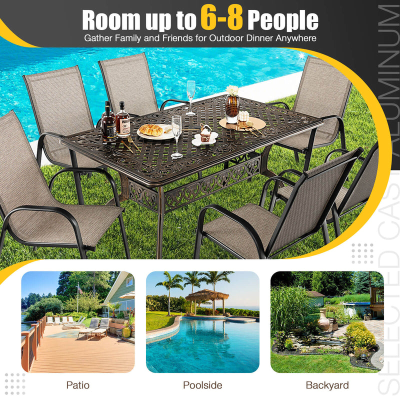 *59 Inch Aluminum Patio Dining Table with Umbrella Hole for 6 Persons - Bronze