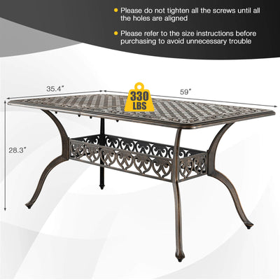 *59 Inch Aluminum Patio Dining Table with Umbrella Hole for 6 Persons - Bronze