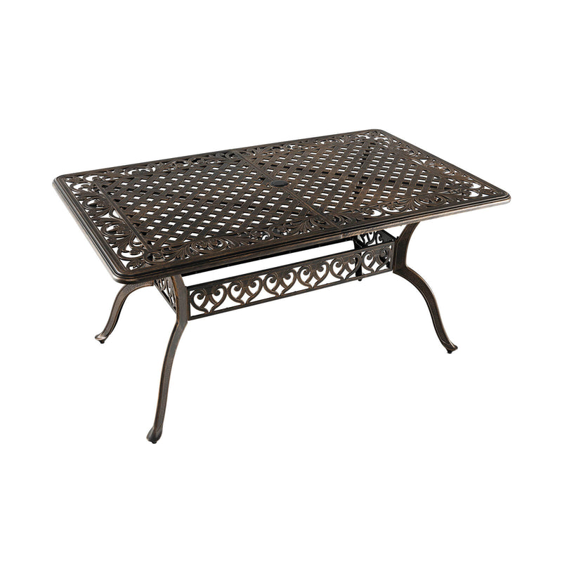 *59 Inch Aluminum Patio Dining Table with Umbrella Hole for 6 Persons - Bronze