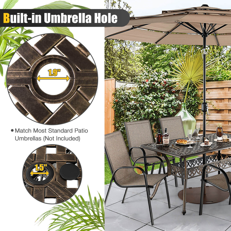 *59 Inch Aluminum Patio Dining Table with Umbrella Hole for 6 Persons - Bronze