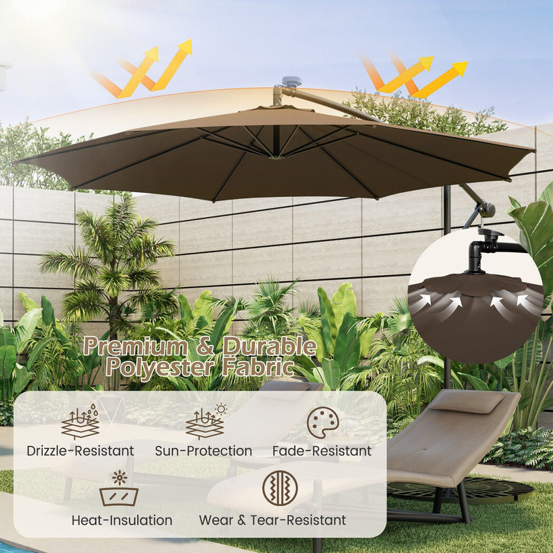10 Feet Patio Offset Umbrella with 112 Solar-Powered LED Lights-Beige-Coffee