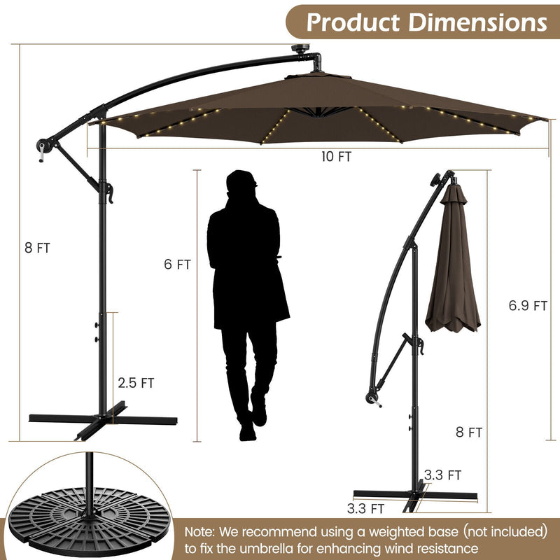 10 Feet Patio Offset Umbrella with 112 Solar-Powered LED Lights-Beige-Coffee