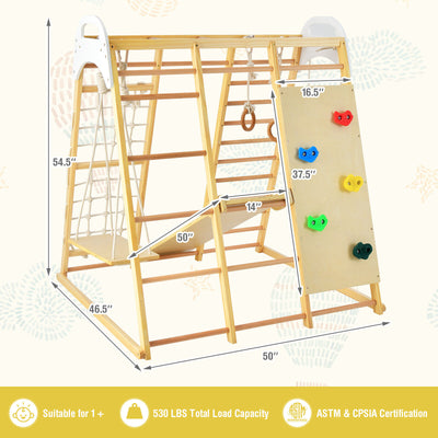 8-in-1 Wooden Jungle Gym Playset with Slide and Monkey Bars-Natural