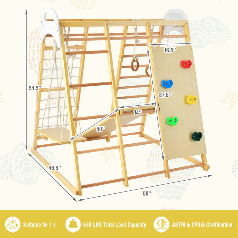 8-in-1 Wooden Jungle Gym Playset with Slide and Monkey Bars-Natural