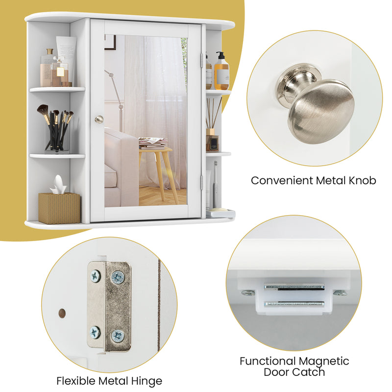 Multipurpose Mount Wall Mirror Bathroom Storage Cabinet-White