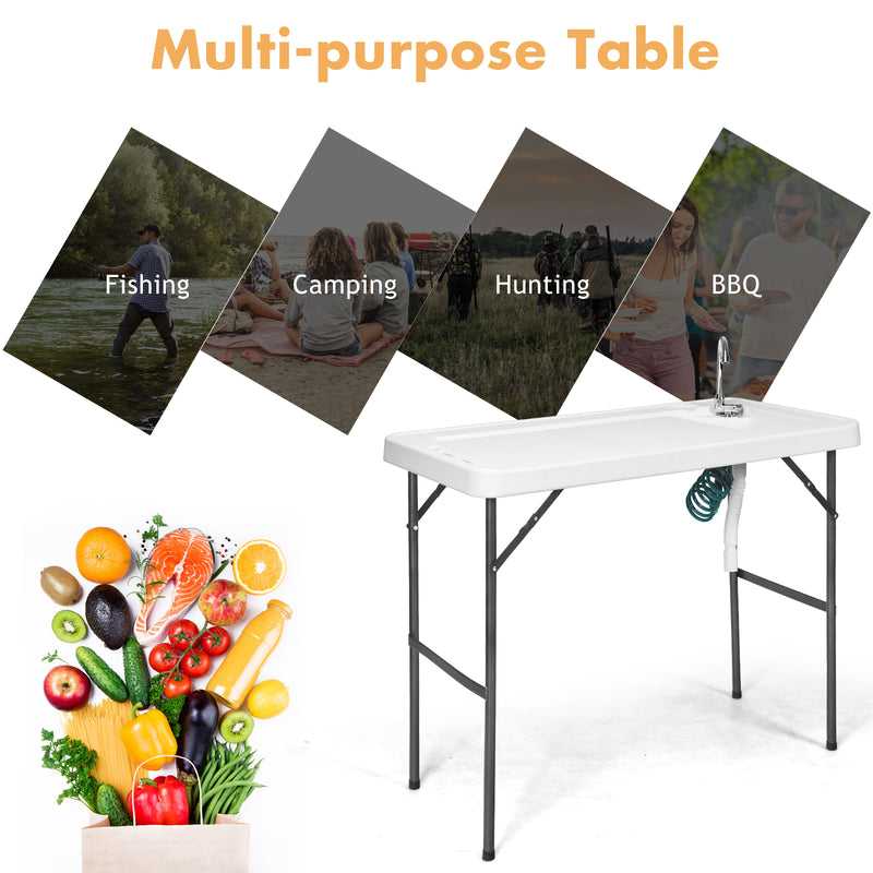 *Folding Portable Fish Cleaning Cutting Table - White