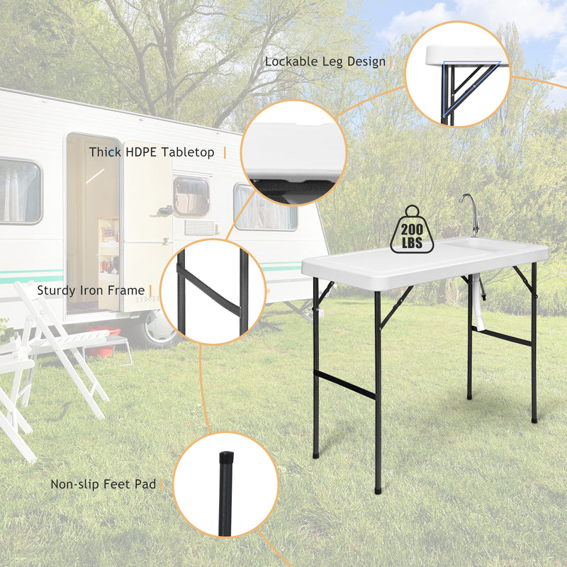 *Folding Portable Fish Cleaning Cutting Table - White