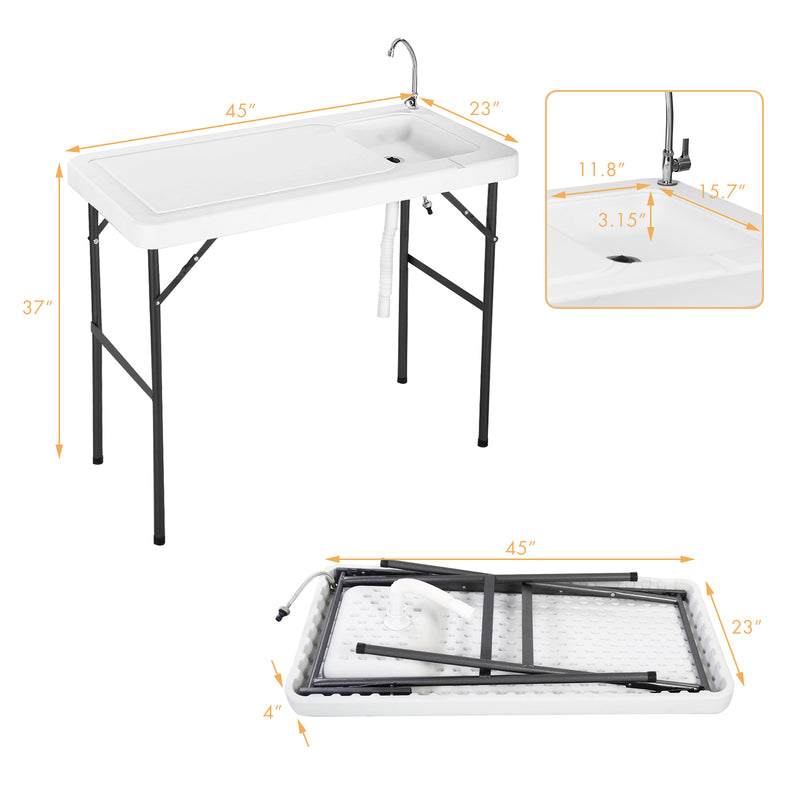 *Folding Portable Fish Cleaning Cutting Table - White