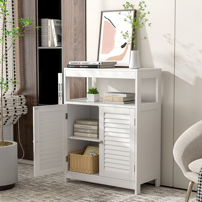 Freestanding Bathroom Floor Cabinet with Double Shutter Doors-White