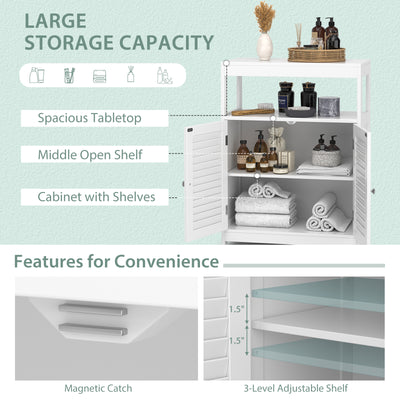 Freestanding Bathroom Floor Cabinet with Double Shutter Doors-White
