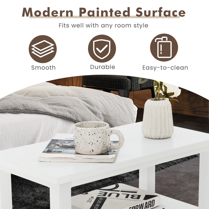2 Pieces Wooden Bed-side Nightstand Set with 2 Drawers-White
