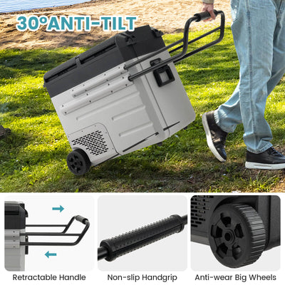 51 Quart Portable Car Refrigerator with Retractable Pull Handles-Black