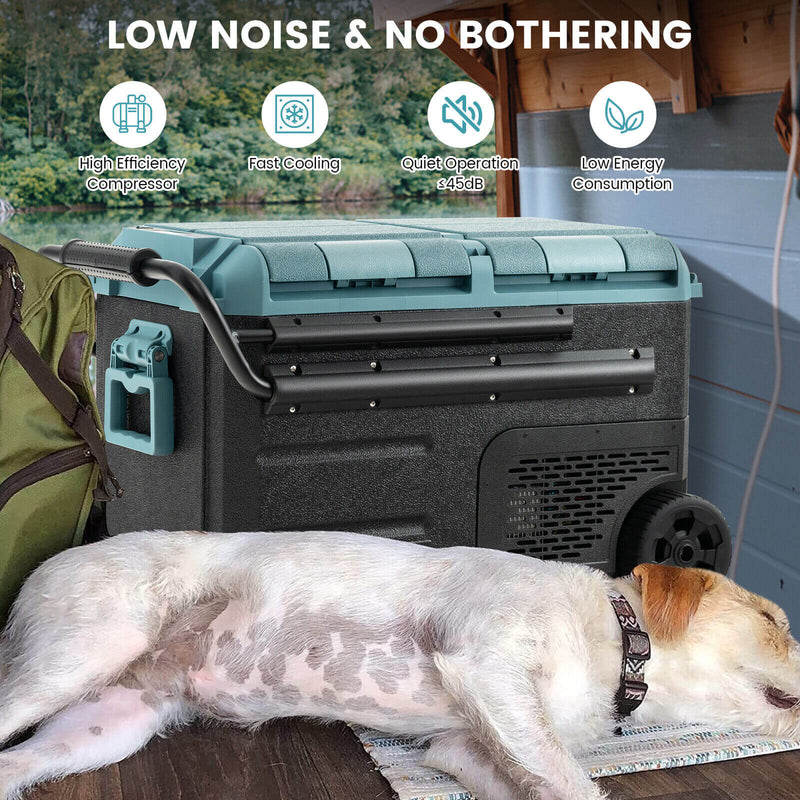 51 Quart Portable Car Refrigerator with Retractable Pull Handles-Green