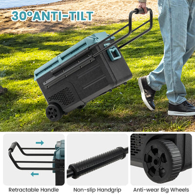 51 Quart Portable Car Refrigerator with Retractable Pull Handles-Green