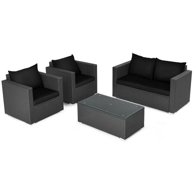 4 Pcs Patio Rattan Cushioned Furniture Set-Dark Black