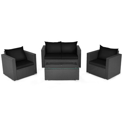 4 Pcs Patio Rattan Cushioned Furniture Set-Dark Black
