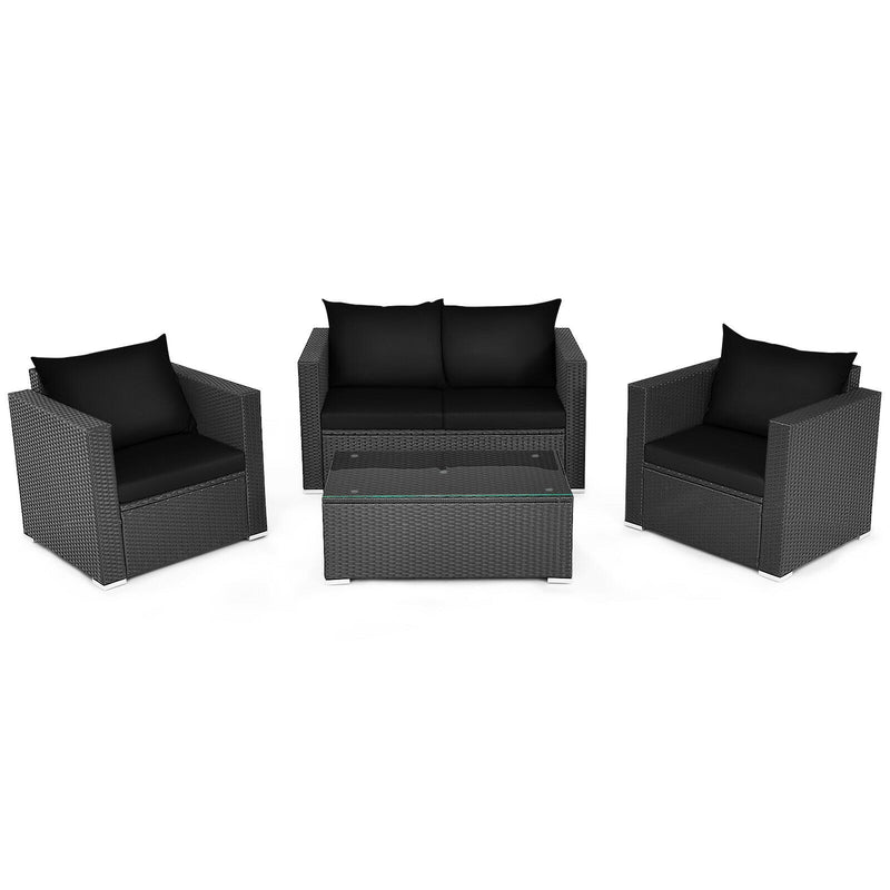 4 Pcs Patio Rattan Cushioned Furniture Set-Dark Black