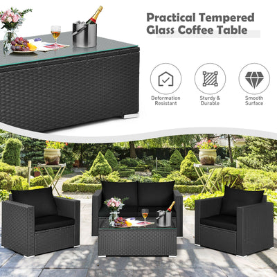 4 Pcs Patio Rattan Cushioned Furniture Set-Dark Black