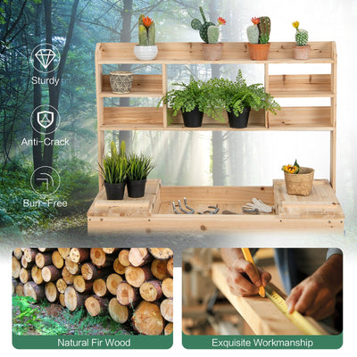 Large Garden Potting Bench Table with Display Rack and Hidden Sink-Natural