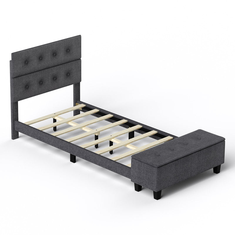 Twin/Full/Queen Upholstered Bed Frame with Ottoman Storage-Twin Size