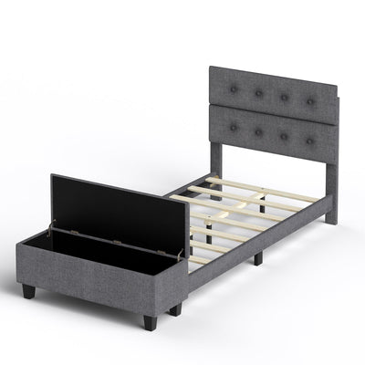 Twin/Full/Queen Upholstered Bed Frame with Ottoman Storage-Twin Size