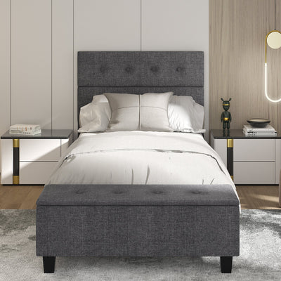 Twin/Full/Queen Upholstered Bed Frame with Ottoman Storage-Twin Size