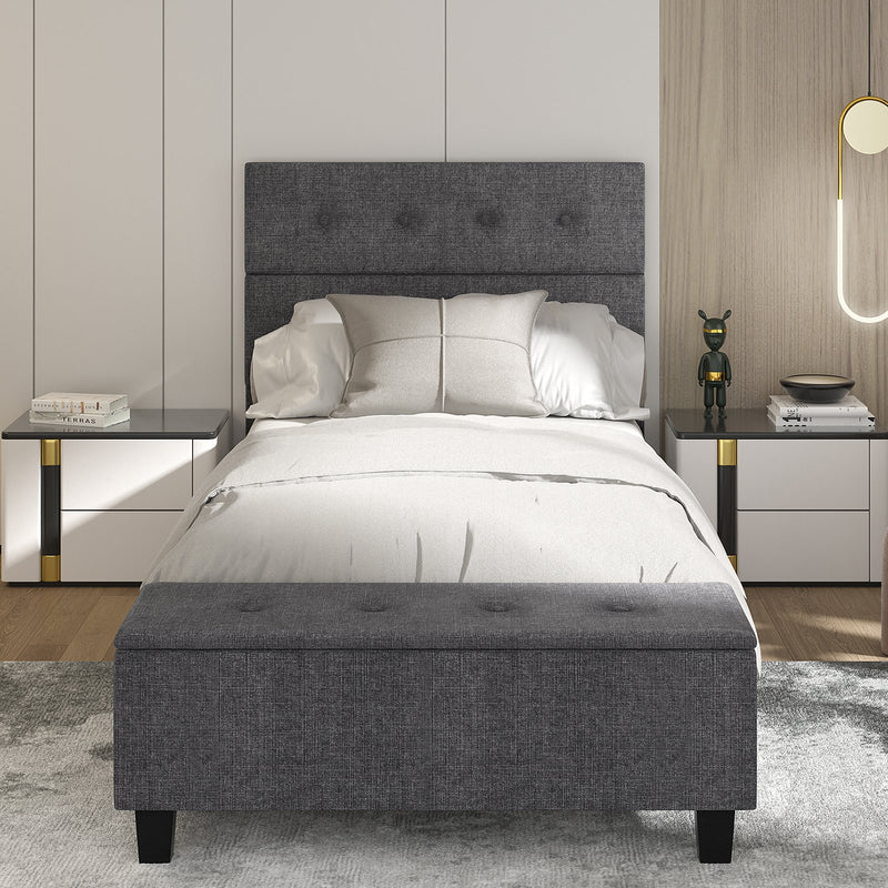 Twin/Full/Queen Upholstered Bed Frame with Ottoman Storage-Twin Size