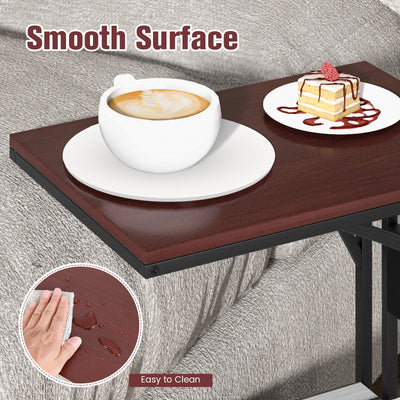 C-Shaped End Side Sofa Narrow Snack Table for Living Room-Brown