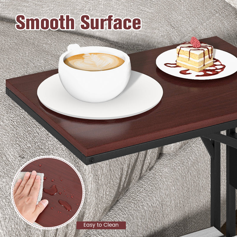 C-Shaped End Side Sofa Narrow Snack Table for Living Room-Brown