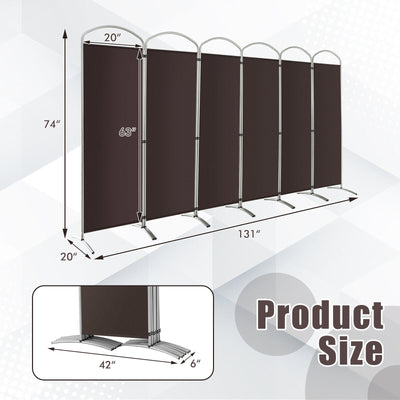 6 Feet 6-Panels Freestanding Folding Privacy Screen-Brown