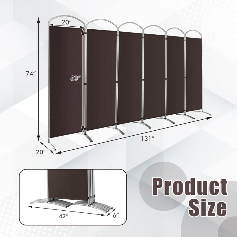 6 Feet 6-Panels Freestanding Folding Privacy Screen-Brown