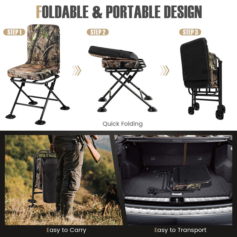 *Swivel Folding Chair with Backrest and Padded Cushion - Camouflage