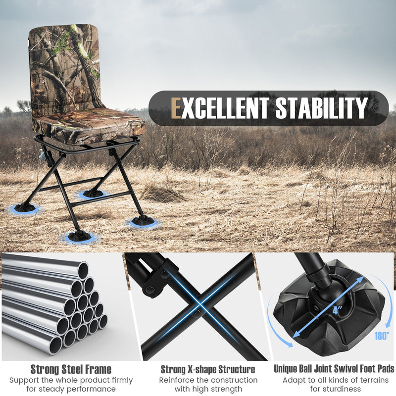 *Swivel Folding Chair with Backrest and Padded Cushion - Camouflage