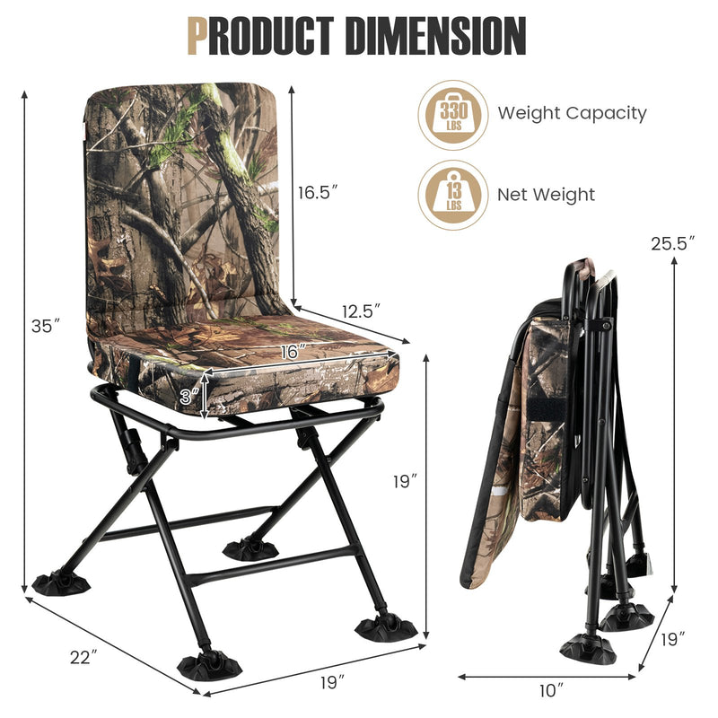*Swivel Folding Chair with Backrest and Padded Cushion - Camouflage