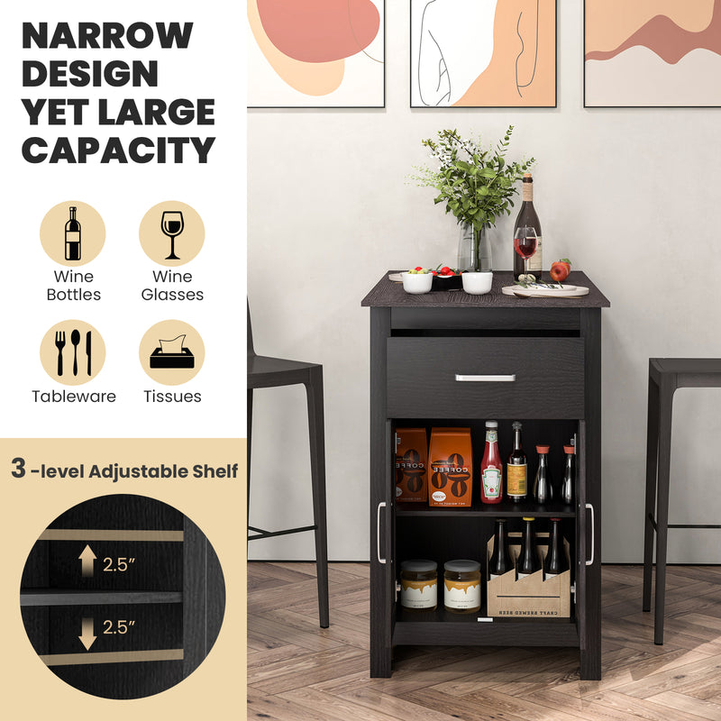 Counter Height Bar Table with Storage Cabinet and Drawer-Black