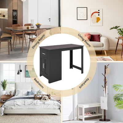 Counter Height Bar Table with Storage Cabinet and Drawer-Black