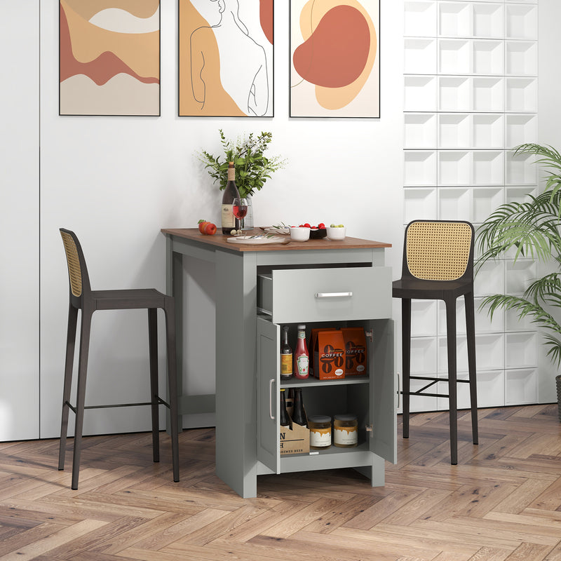 Counter Height Bar Table with Storage Cabinet and Drawer-Gray
